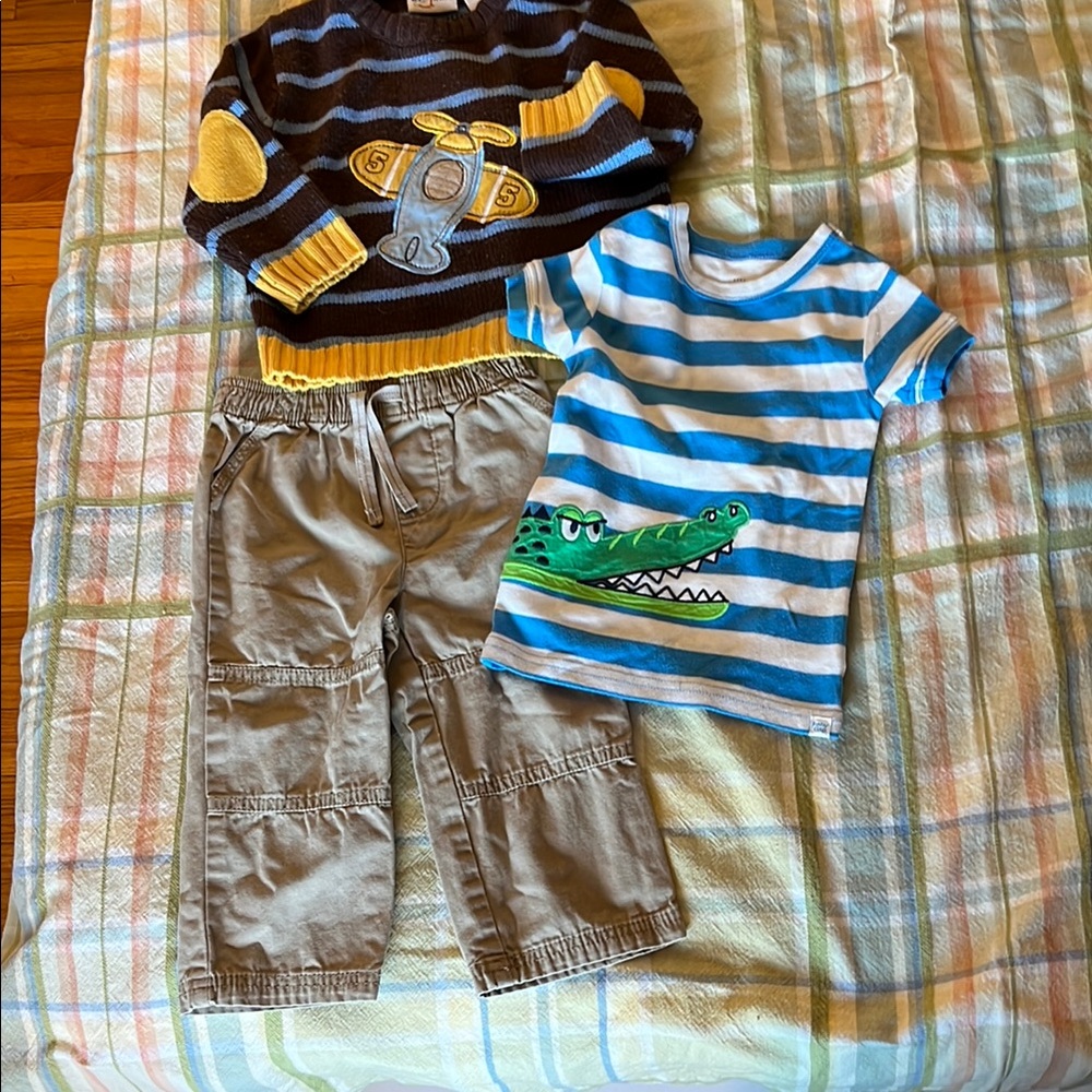 Children's Airplane Sweater, Canvas‎ pants and T-Shirt Set 3 pieces